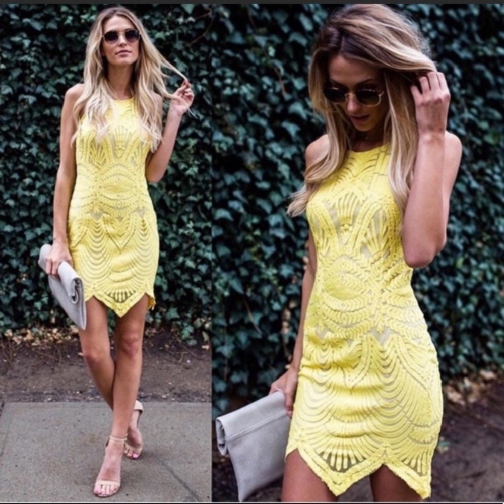 Vici Yellow Crochet Mini Dress